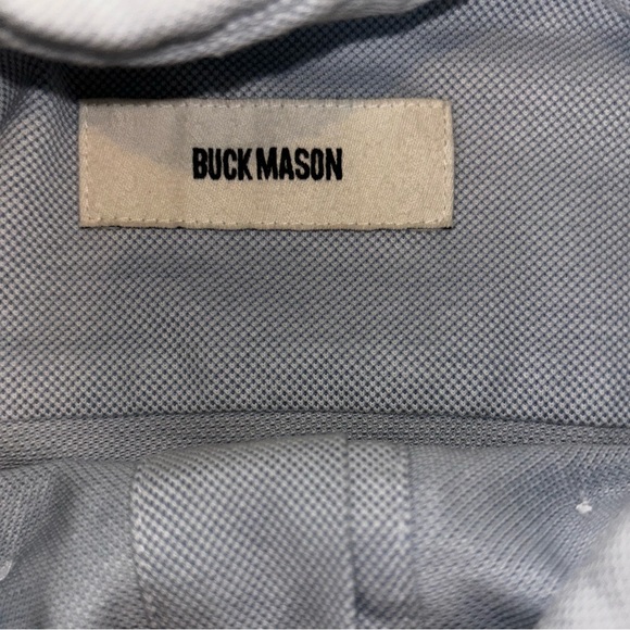 Buck Mason Mens Short Sleeve Polo Shirt Size XL Light Blue Button Down Collar - Picture 6 of 8